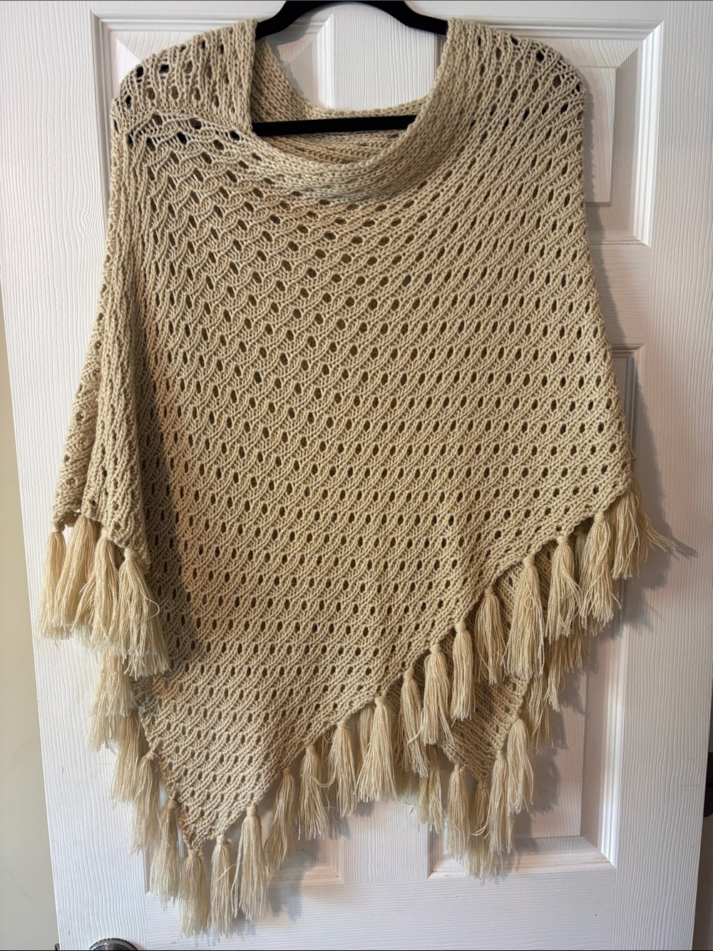 LOFT Cream Crochet Fringe Poncho